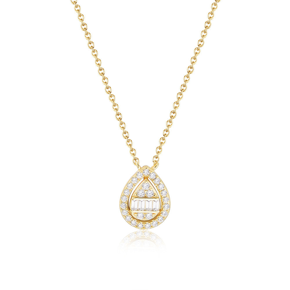 Creative Water Droplet Zircon Soleste Halo Pendant Sterling Silver Necklace for Women