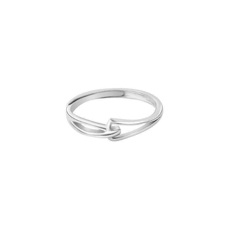 Hollow Triangle Buckle Knot Silver Couple Ring for Women