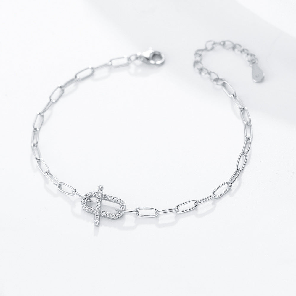 Full Zircon Geometric Oval Silver Bracelet for Women