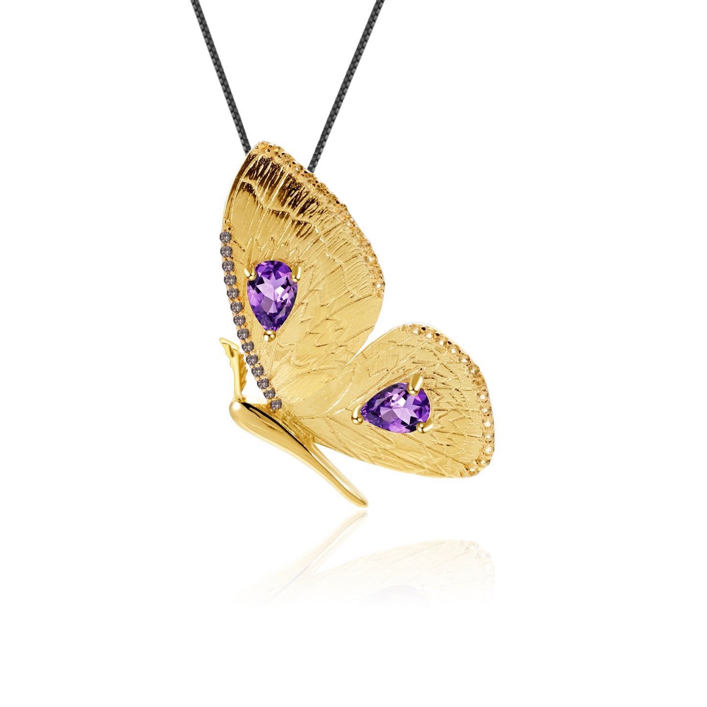 Palace Style Designer Brooch Pendant Dual-use Butterfly Natural Amethyst Silver Necklace for Women