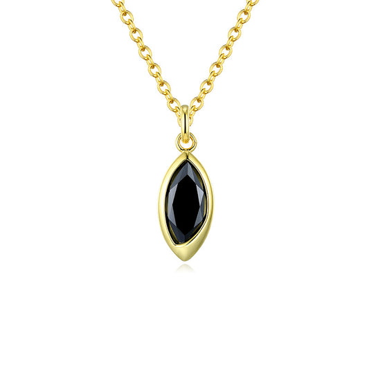 Black Obsidian Marquise Shape Pendant Silver Necklace for Women