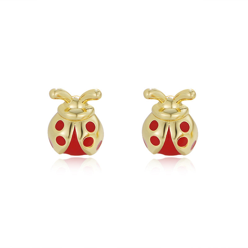 Enamel Seven-star Ladybug Silver Studs Earrings for Women