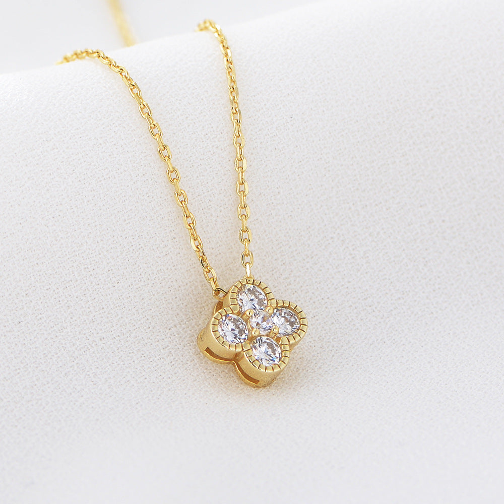Four-leaf Clover Zircon Pendant Sterling Silver Necklace for Women