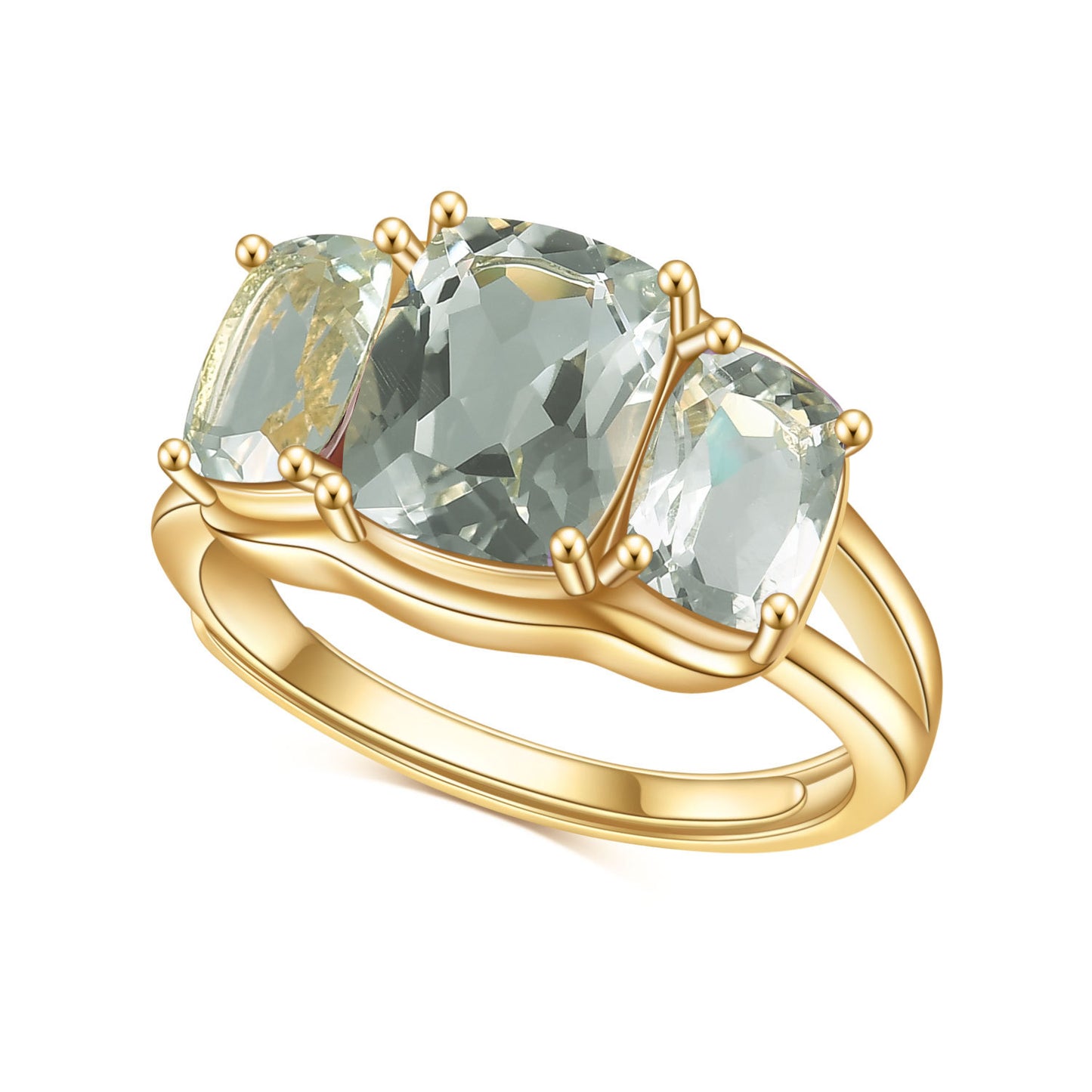 Luxurious Golen Large Size Natural Colorful Green Amethyst with s925 Silver Plated 14k Gold Ring for Women