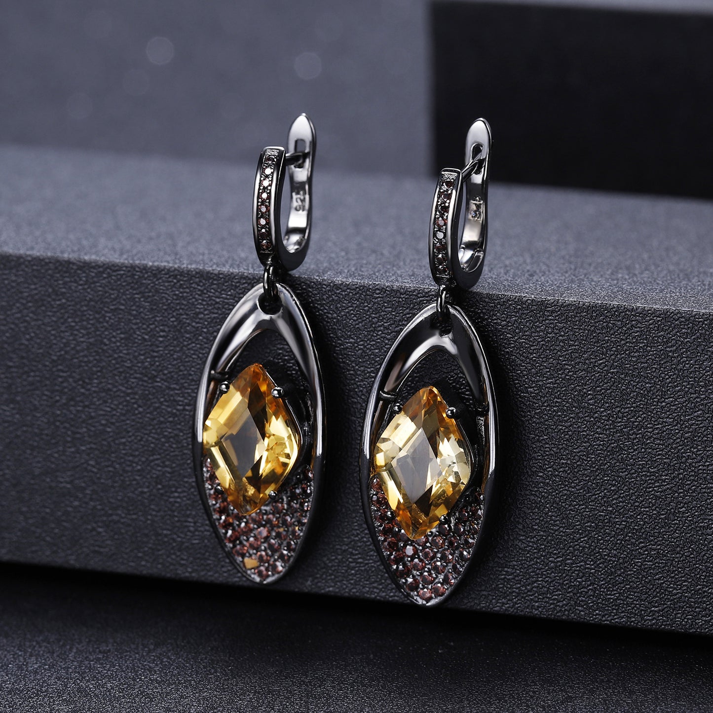 Italian 925 Silver Inlaid Natural Color Jewelry Yellow Crystal Drop Earrings for Women