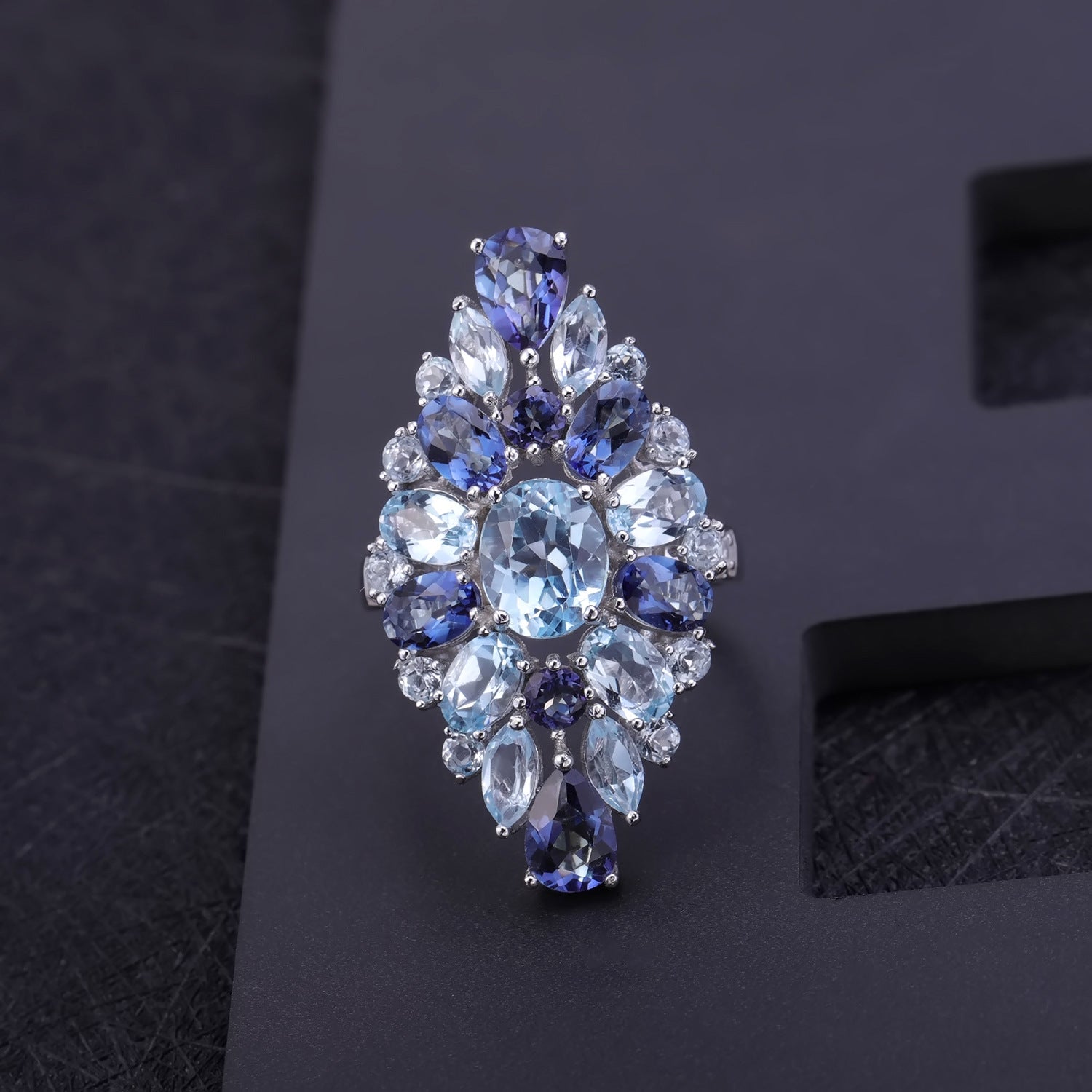 Luxury Atmosphere s925 Silver Natural Topaz Ring For Women