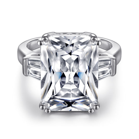 Radiant Cut Zircon Solitaire Silver Ring for Women