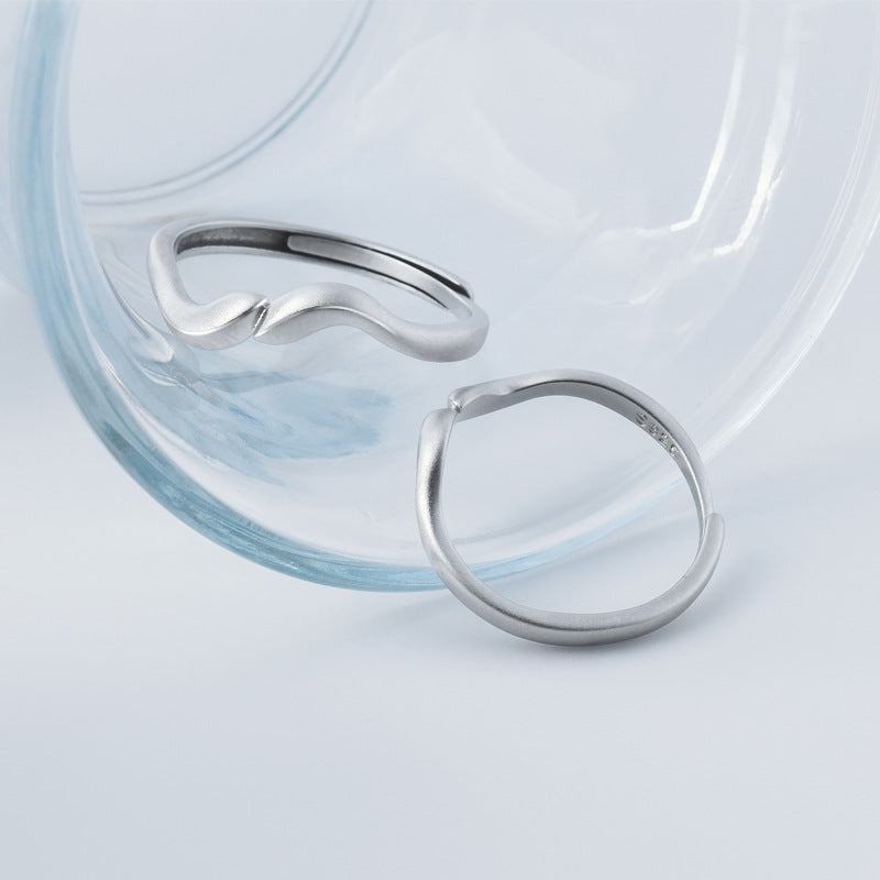 Irregular Wave Frosted Silver Couple Ring for Women