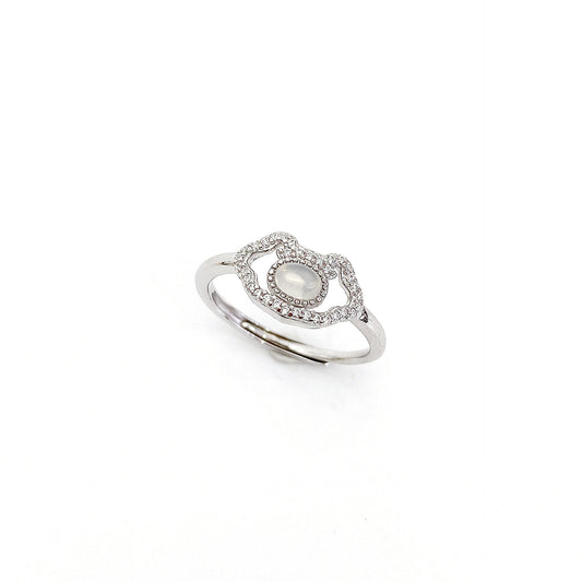 Oval Opal Stone with Zircon Geometric Shape Silver Ring for Women
