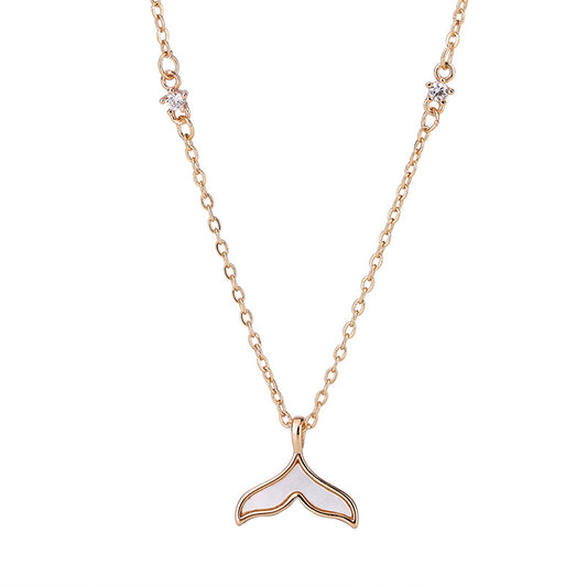 Mother of Pearl Mermaid Tail Pendant Silver Necklace for Women