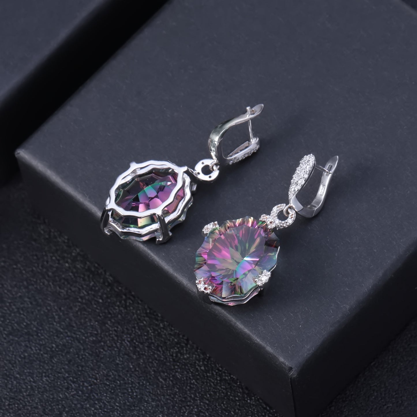 Crystal Special Oval Shaped Silver Drop Earrings for Women