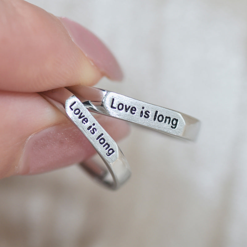 LOVE IS LONG Letter Silver Couple Ring for Women