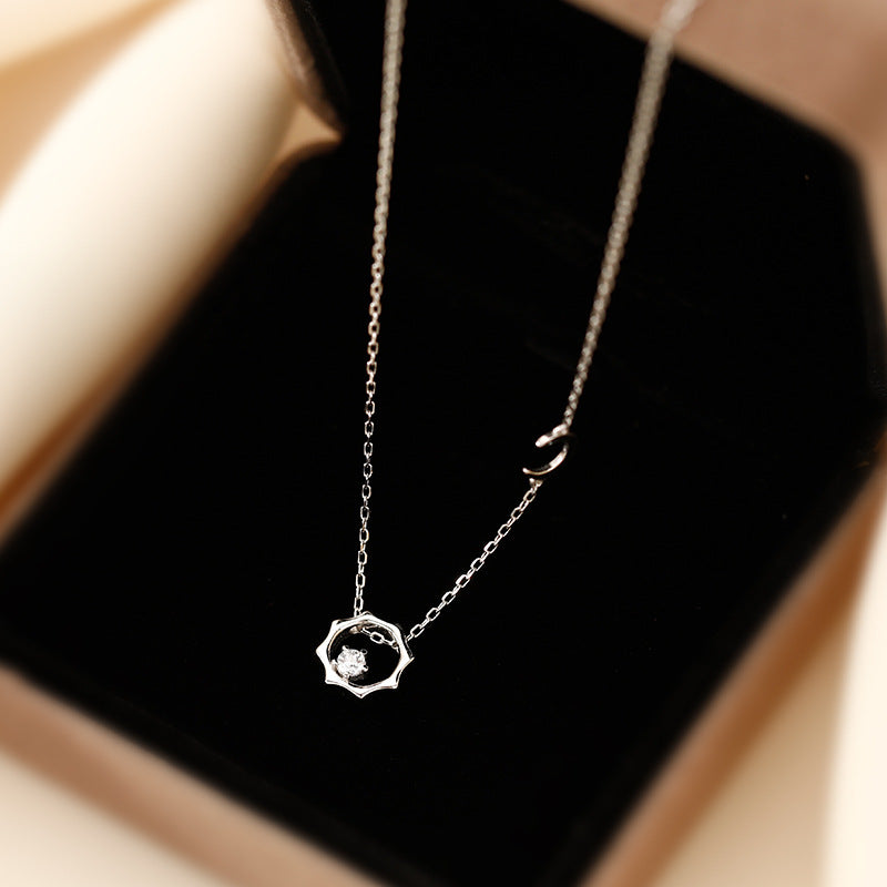 Moon Sun with Zircon Star Silver Necklace for Women