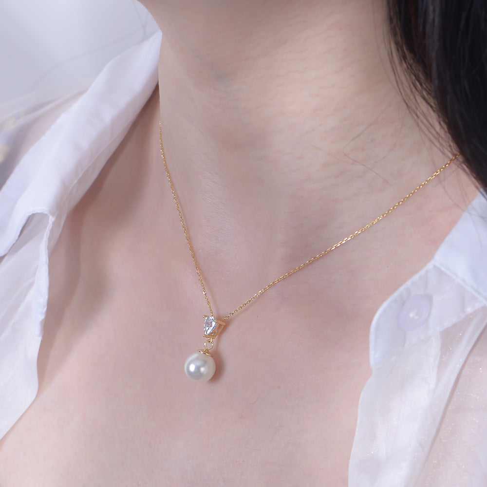 Heart-shaped Zircon with Pearl Sterling Silver Necklace for Women