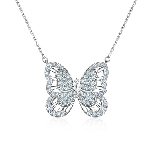 Zircon Hollow Butterfly Pendant Silver Necklace for Women