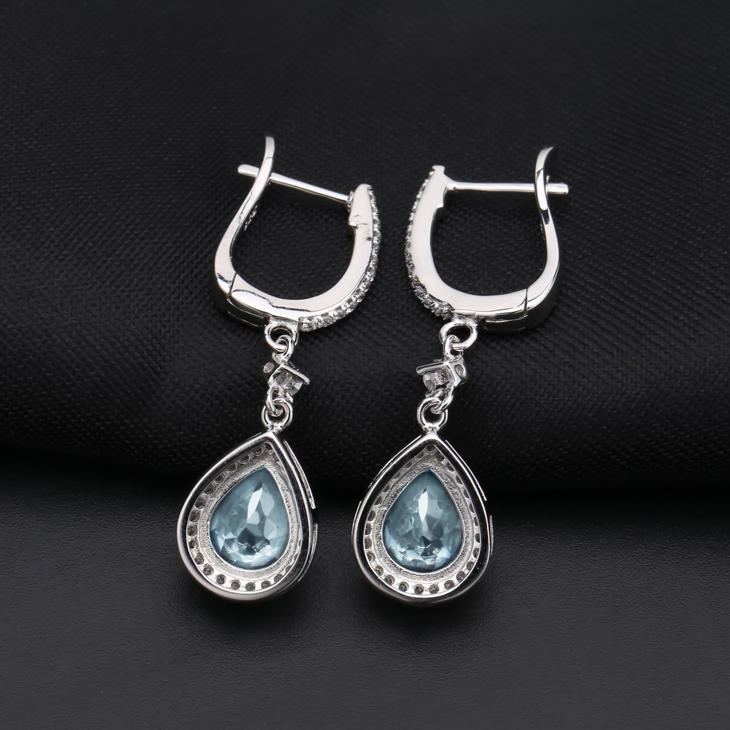 Natural Colourful Gemstone Soleste Halo Pear Drop Silver Drop Earrings for Women