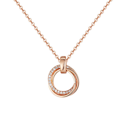 Three-ring with Zircon Interlocking Pendant Silver Necklace for Women
