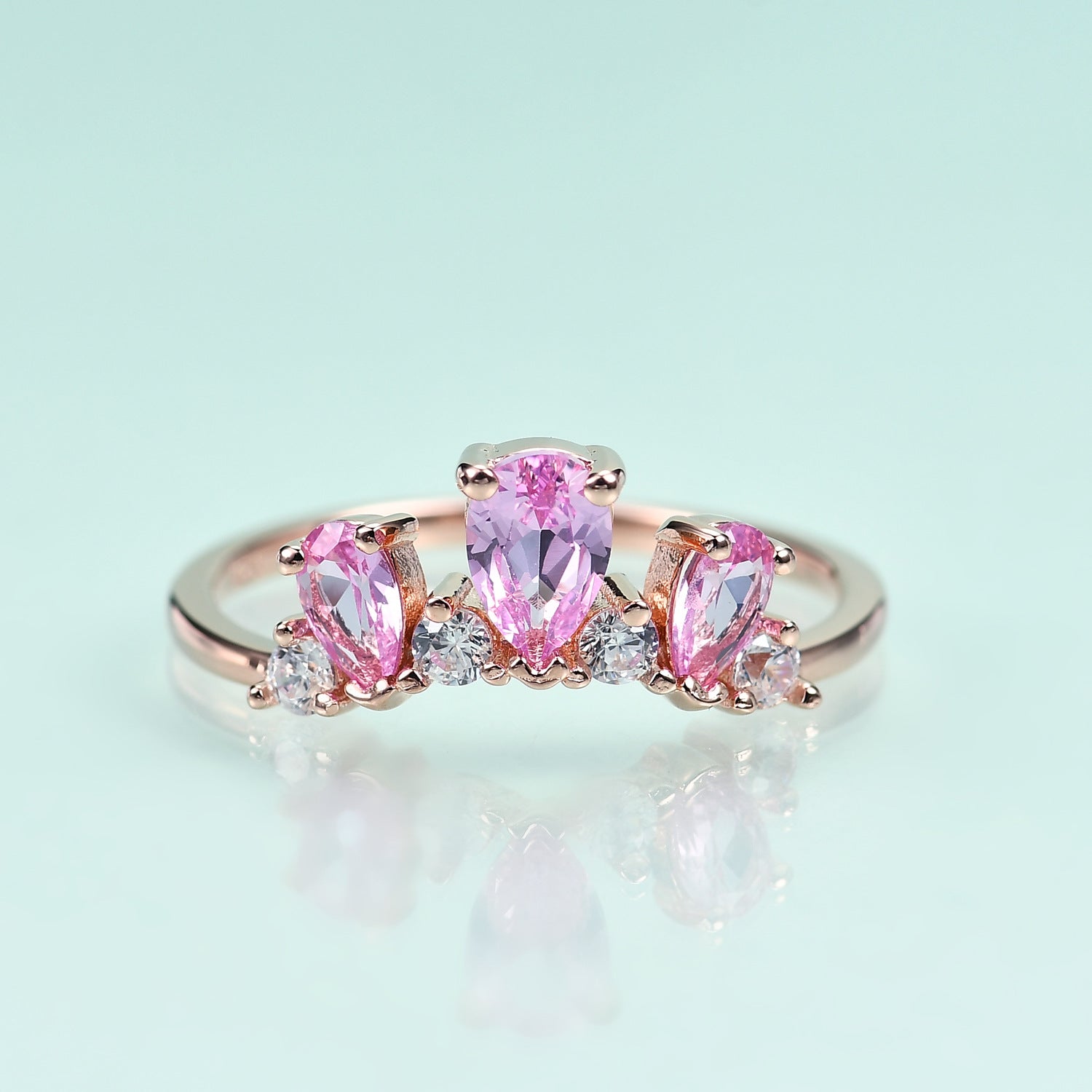 Luxury S925 Sterling Silver Pink Colored Gems with Rose Gold Colour Ring for Women
