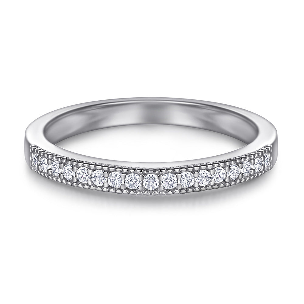Princess Cut Zircon Soleste Halo with Half Eternity Silver Ring Set