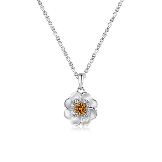Flower with Zircon Pendant Silver Necklace for Women