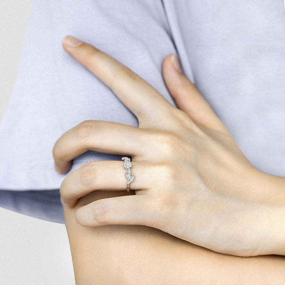 Zircon Flower and Leaf Silver Ring