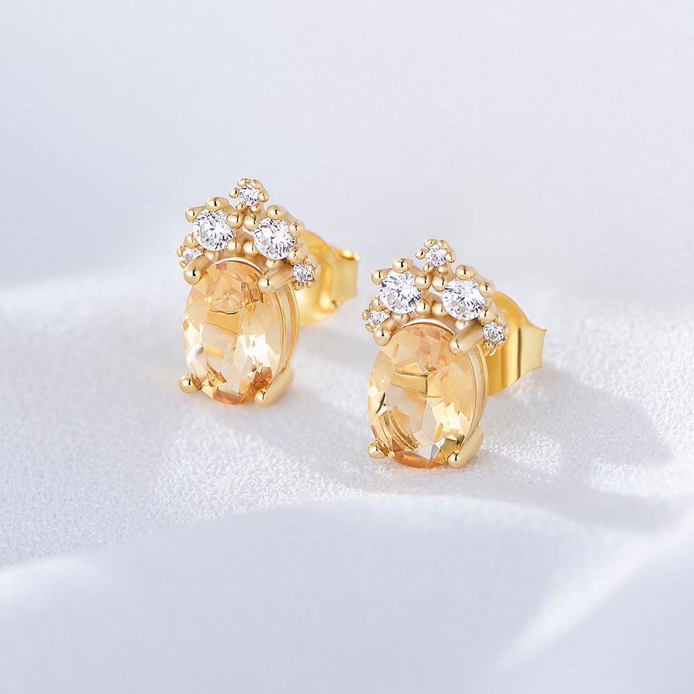 Yellow Crystal with Zircon Pineapple Shape Silver Studs Earrings for Women