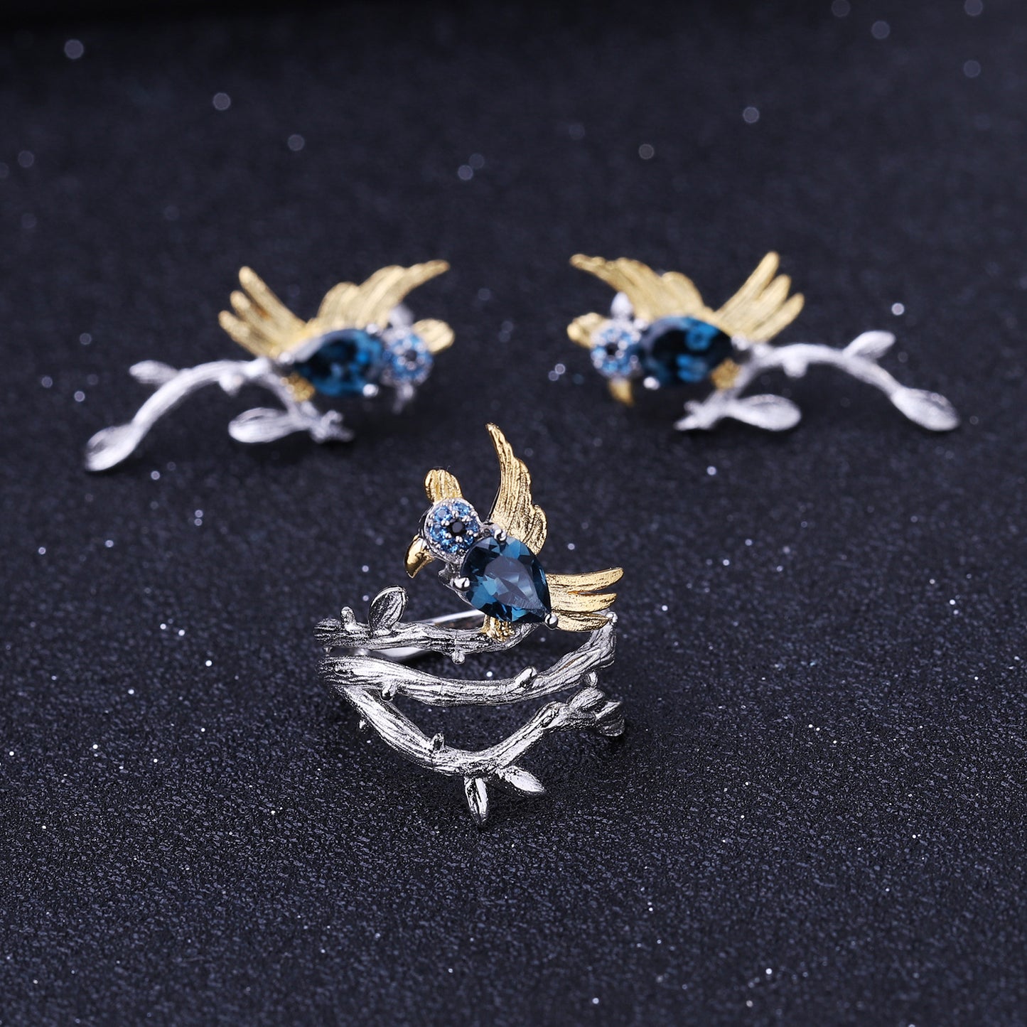 Magpie Design 925 Silver Natural London Blue Topaz Earrings for Women