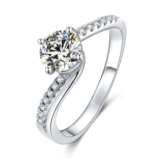 Cathedral Twisted Arm Four Prongs 1.0 Carat Moissanite Engagement Ring