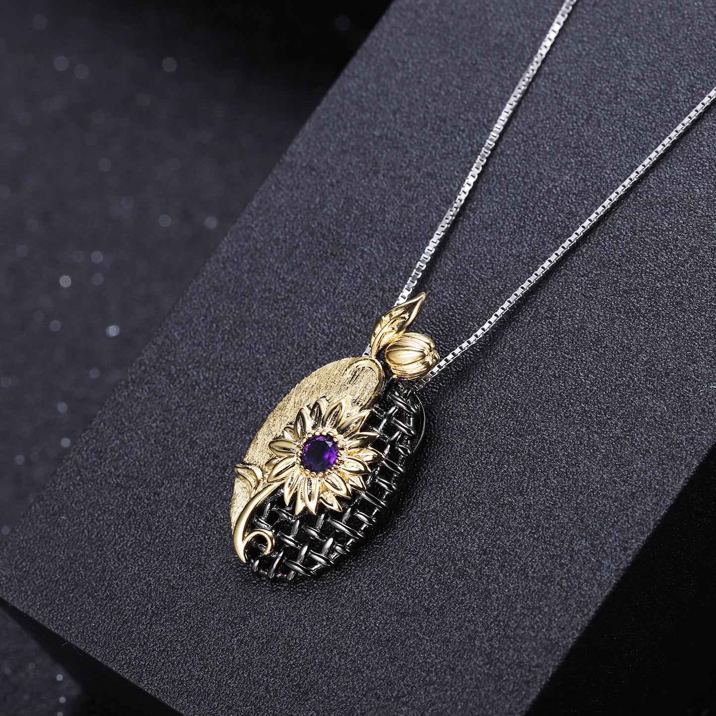 Italian Craft Design Other Shore Flower Luxury Sense Natural Amethyst Pendant Silver Necklace for Women