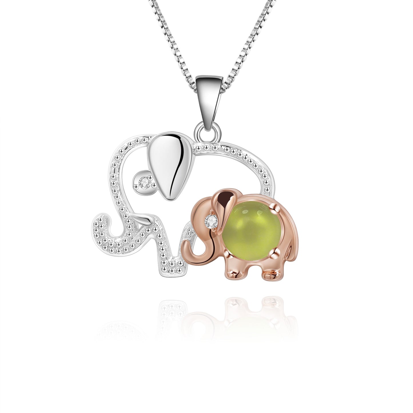Mother's Day Gift Light Luxury Fashion Design with Colourful Gemstone Mother and Baby Elephant Pendant Sterling Silver Necklace for Women