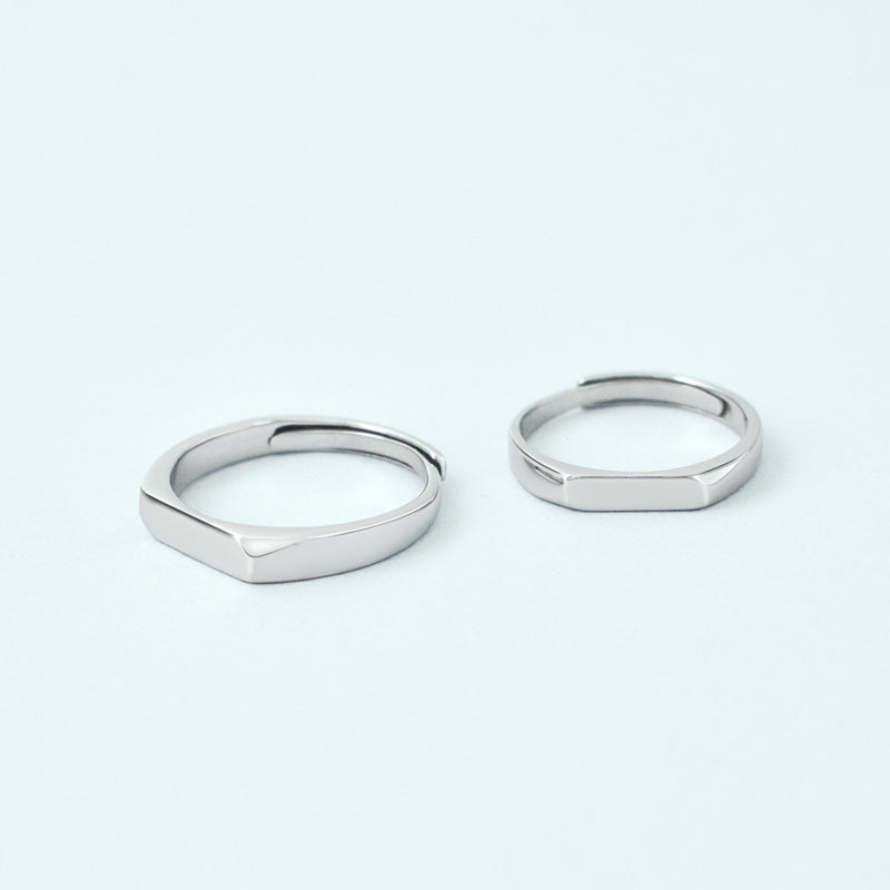 Plane Rectangle Silver Couple Ring