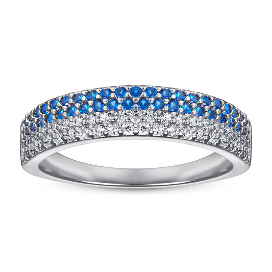 Half Circle Blue and White Zircon Silver Ring for Women
