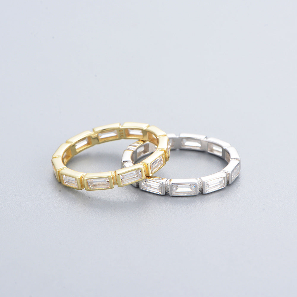 Rectangular White Zircon Sterling Silver Eternity Ring for Women