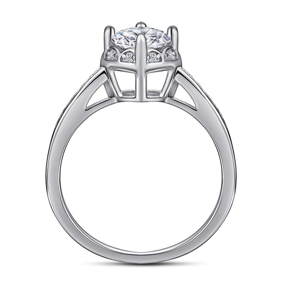 Round Zircon Heart-shape Cathedral Silver Ring