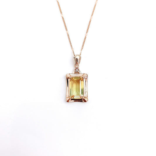 Emerald Cut Yellow Tourmaline Pendant Silver Necklace for Women