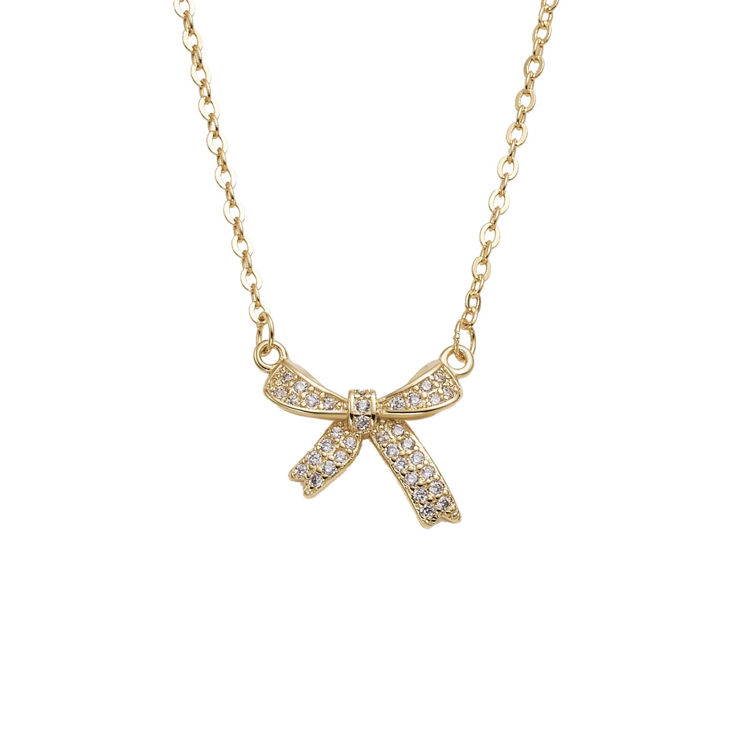 Sweet Zircon Bow Pendant Silver Necklace for Women