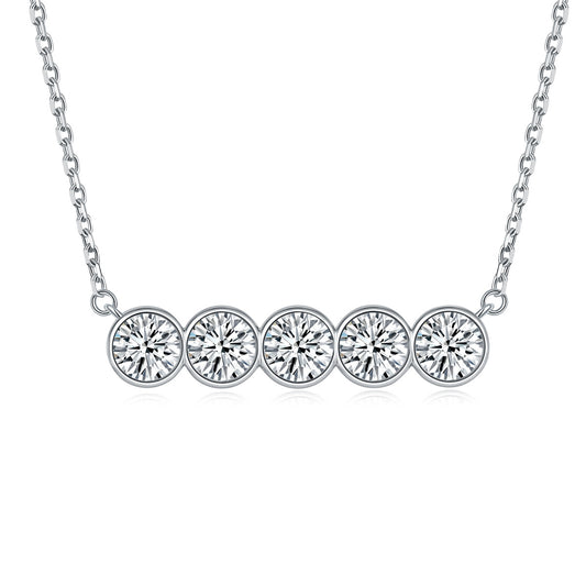 Single Row Round Zircon Pendant Silver Necklace for Women