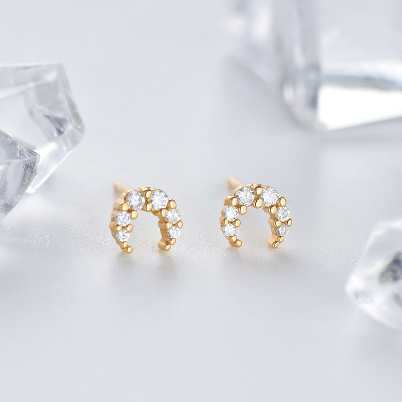 Mini Zircon Moon Silver Stud Earrings for Women