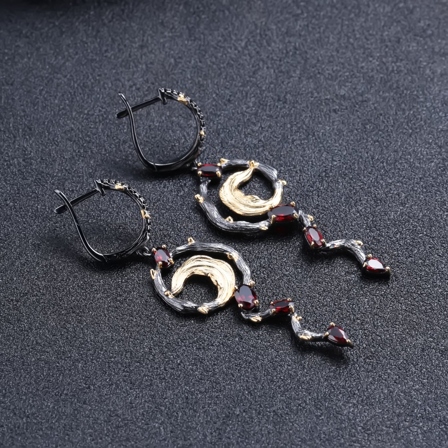 Natural Style 925 Silver Natural Color Gemstone Garnet Drop Earrings for Women
