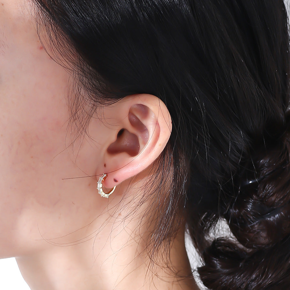 Rectangular Zircon Circle Silver Studs Earrings for Women