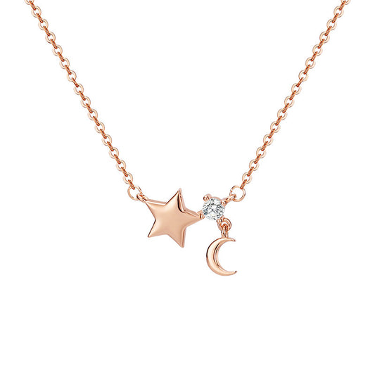 Smooth Star Moon with Zircon Silver Necklace for Women