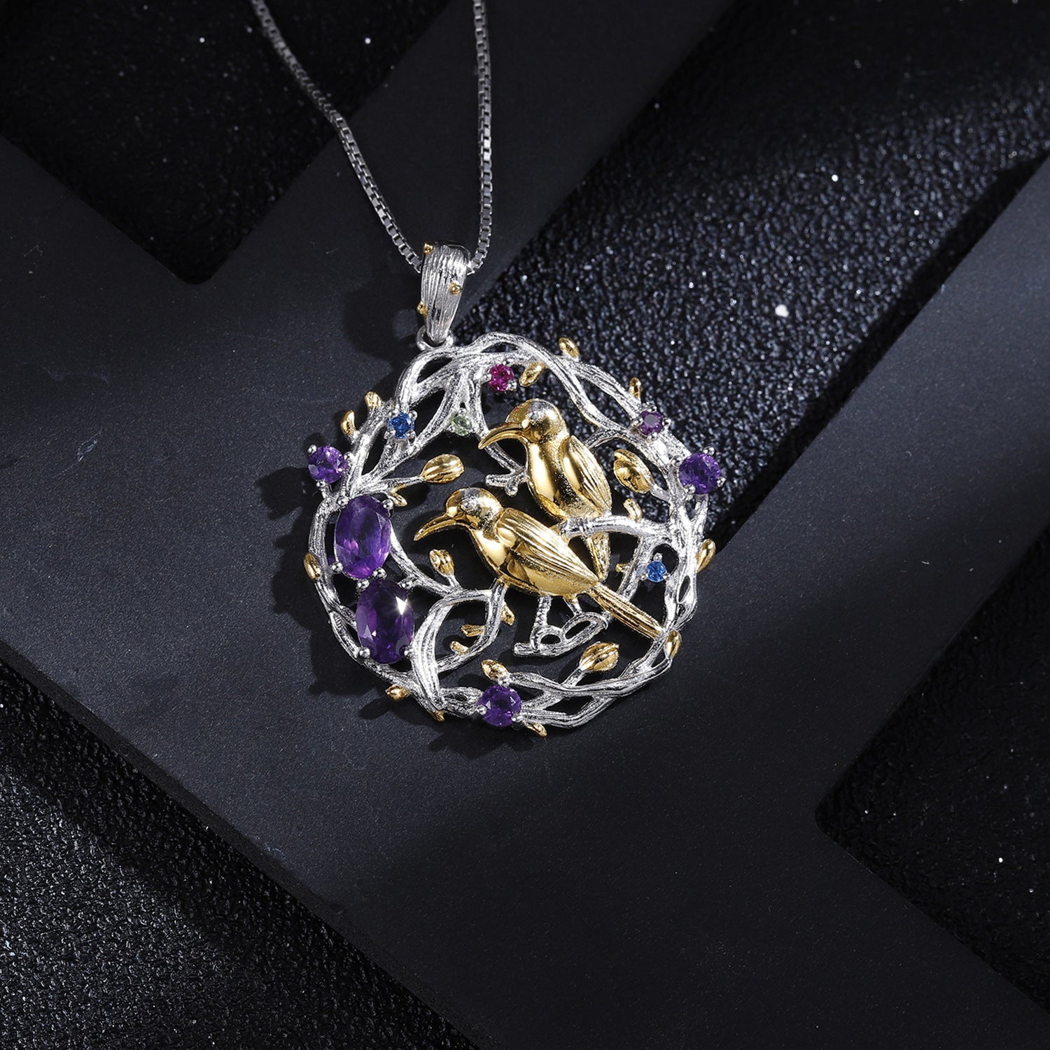 Premium Personalized Design Natural Gemstone Birds Pendant Silver Necklace for Women