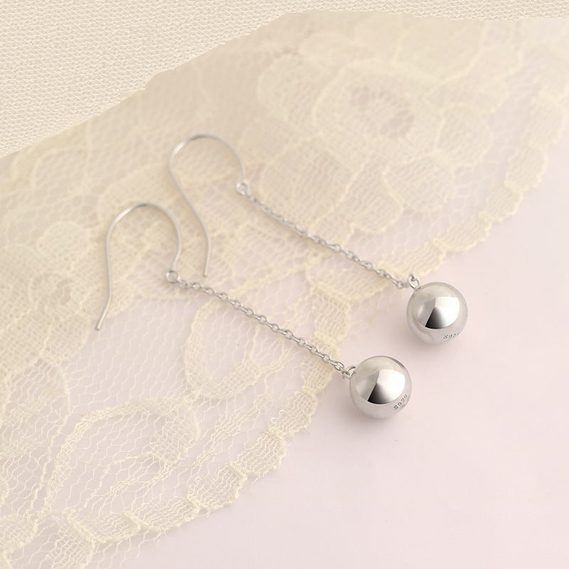 Round Bead Silver Drop Earrings for Women