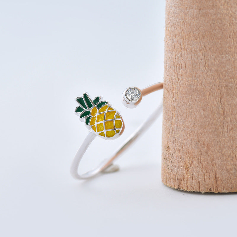 Little Pineapple with Zircon Silver Ring for Women