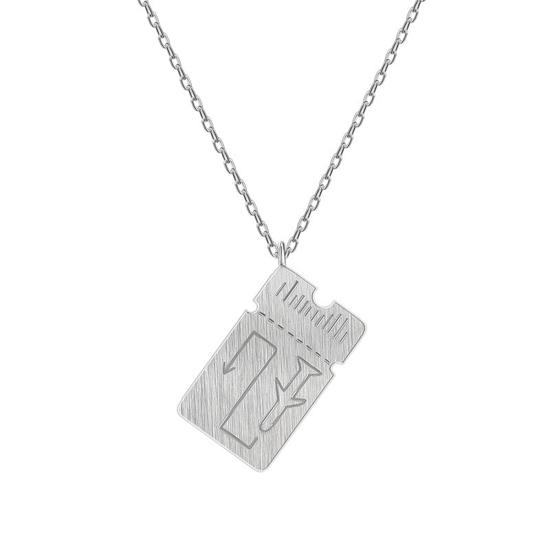 Brushed Plane Ticket Design Silver Couples Necklace for Women