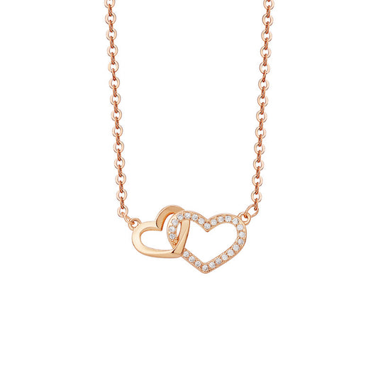 Two Hearts Interlocking with Zircon Silver Necklace for Women