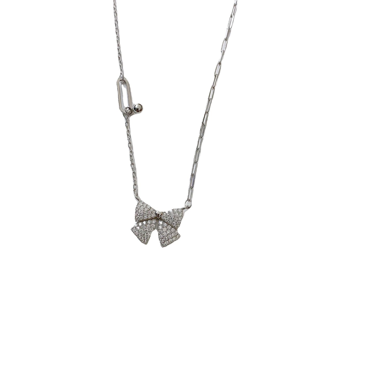 Full Zircon Bowknot Pendant Silver Necklace for Women
