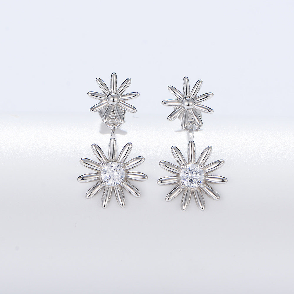 Daisy Flower with Zircon Silver Drop Earrings for Women