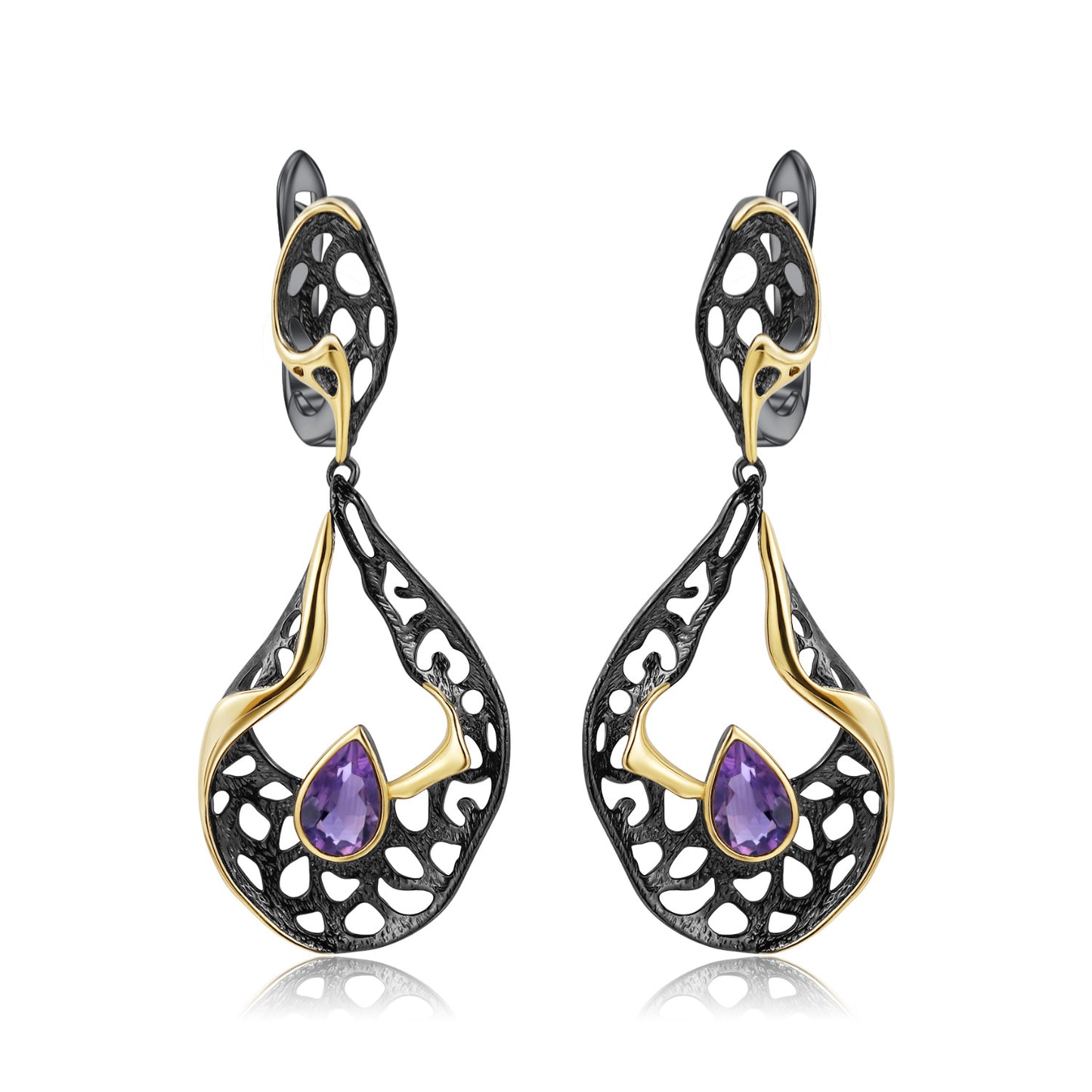 Italian Antique Premium Style Inlaid Natural Colourful Gemstone Creative Shape Silver Drop Earrings for Women