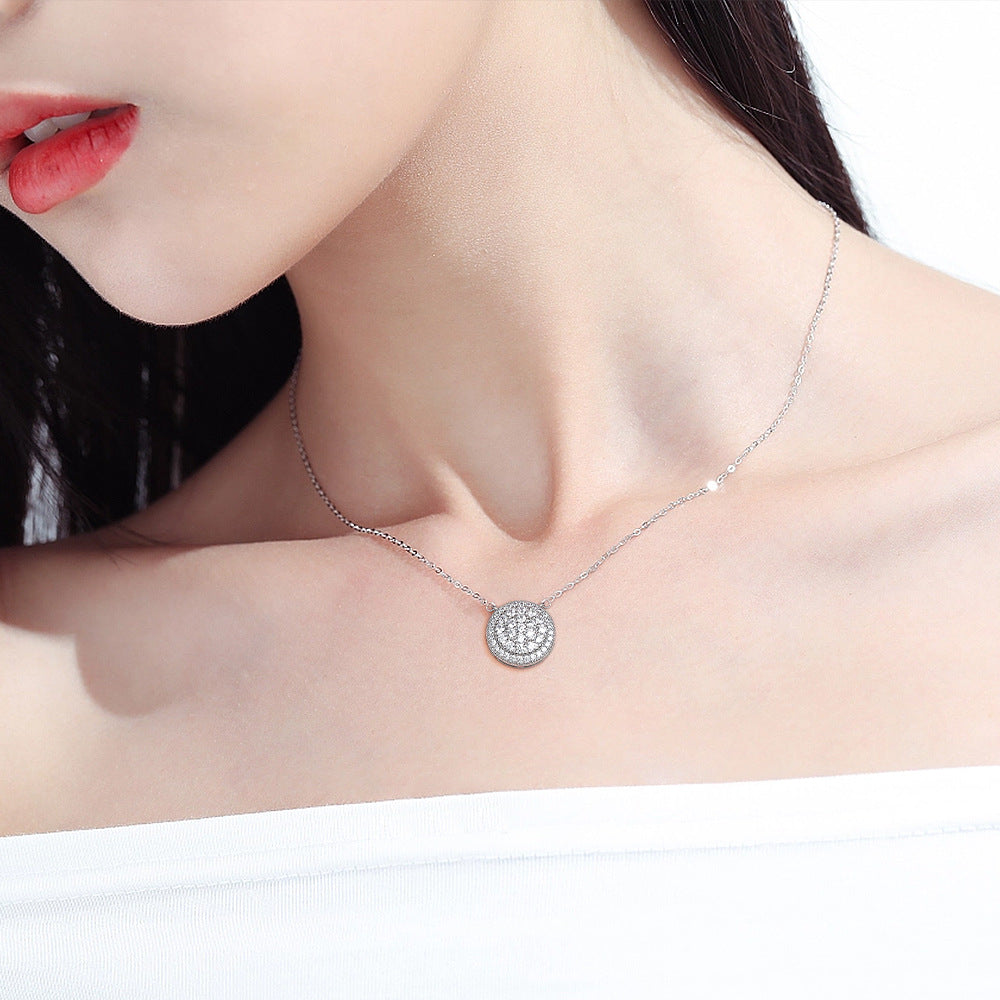 Full Zircon Round Pendant Silver Necklace for Women